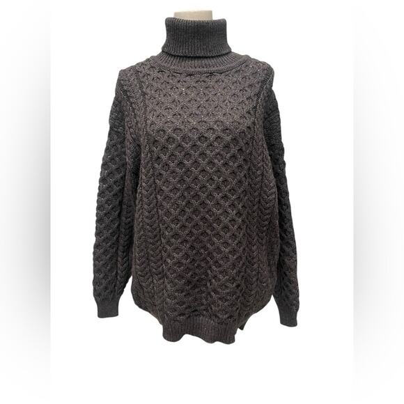 Aran Crafts Sweaters - Aran Sweater Market Women's Cable Knit Turtleneck Sweater - Gray in size L